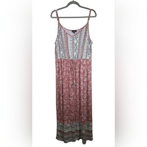 Artesia Boho Midi Dress XL Dusty Rose Floral Sleeveless Tassel